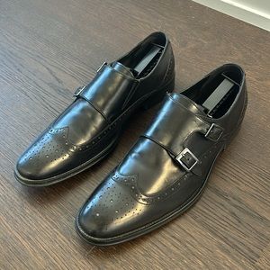 Men’s double monk strap black leather shoe